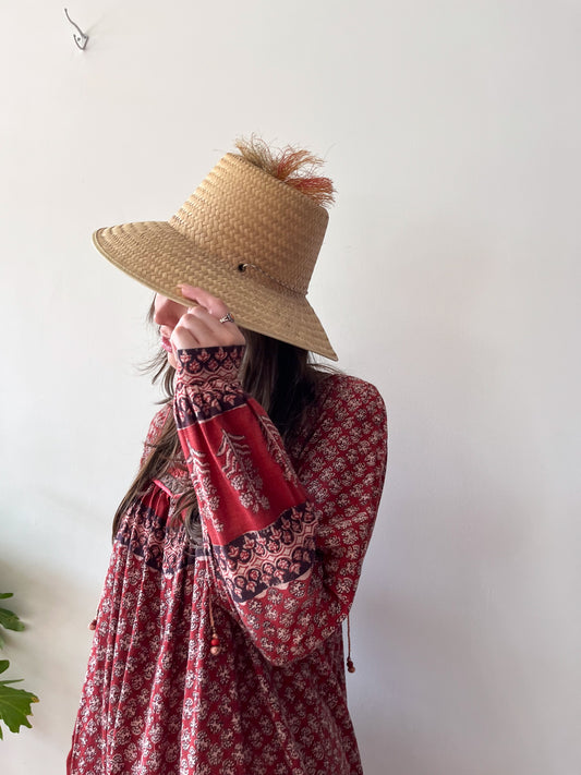 1960s Woven Straw Sun Hat with Pom