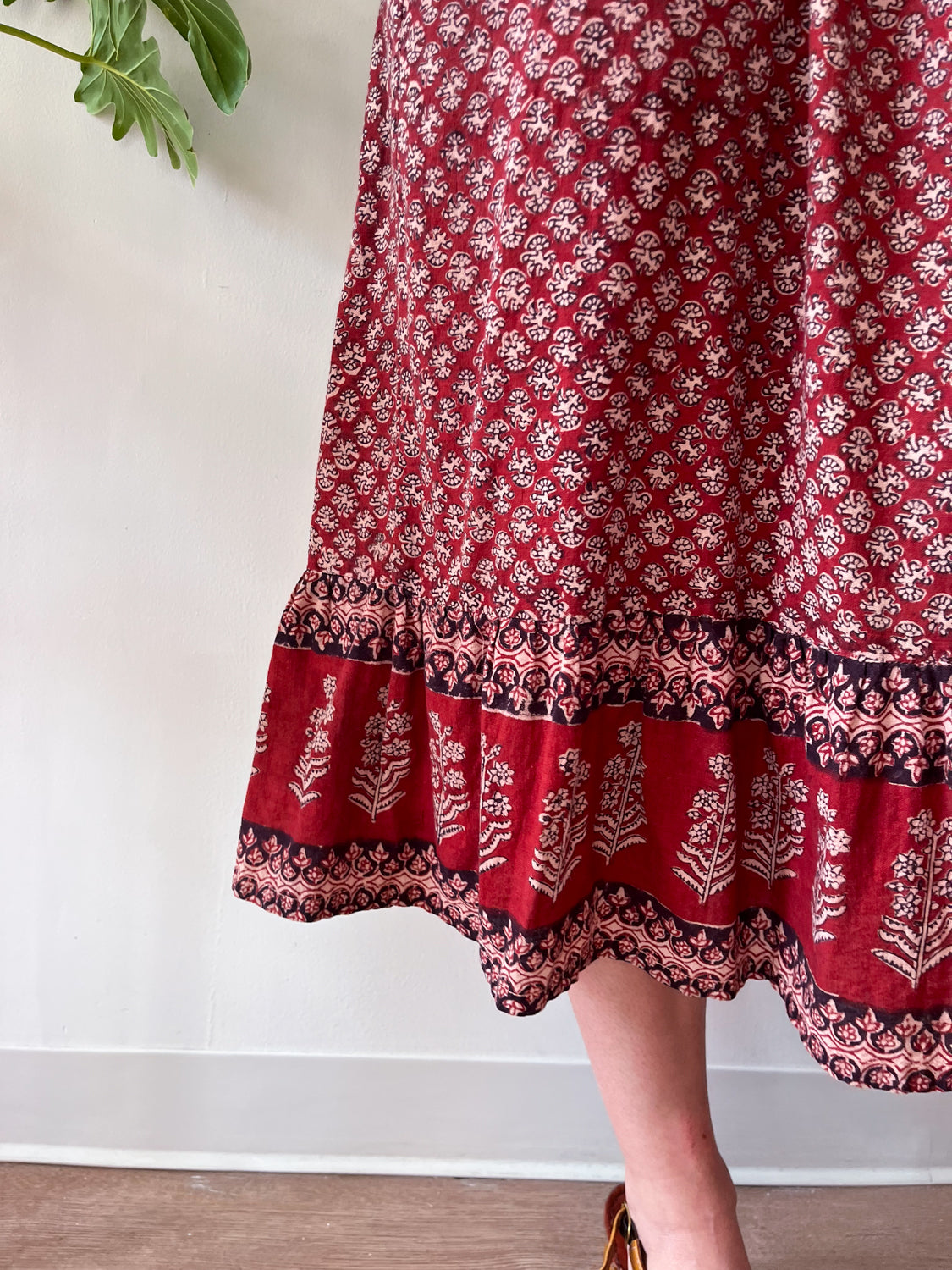 1970s Vintage Hand Block Printed Quilted Bib Indian Cotton Dress
