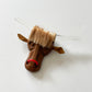 1940s Vintage Lucite Wood Suede Bull Head Novelty Brooch