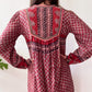 1970s Vintage Hand Block Printed Quilted Bib Indian Cotton Dress