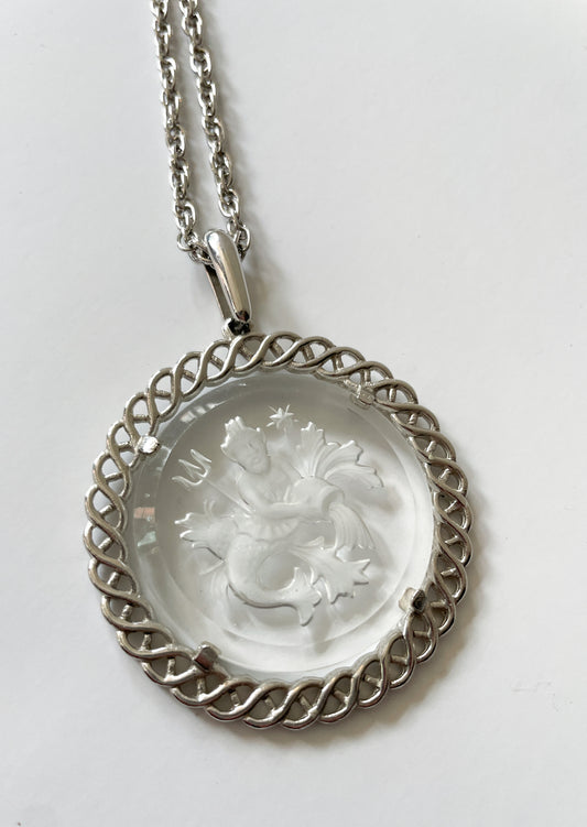 1970s Vintage Aquarius Zodiac Pendant Statement Necklace by Trifari