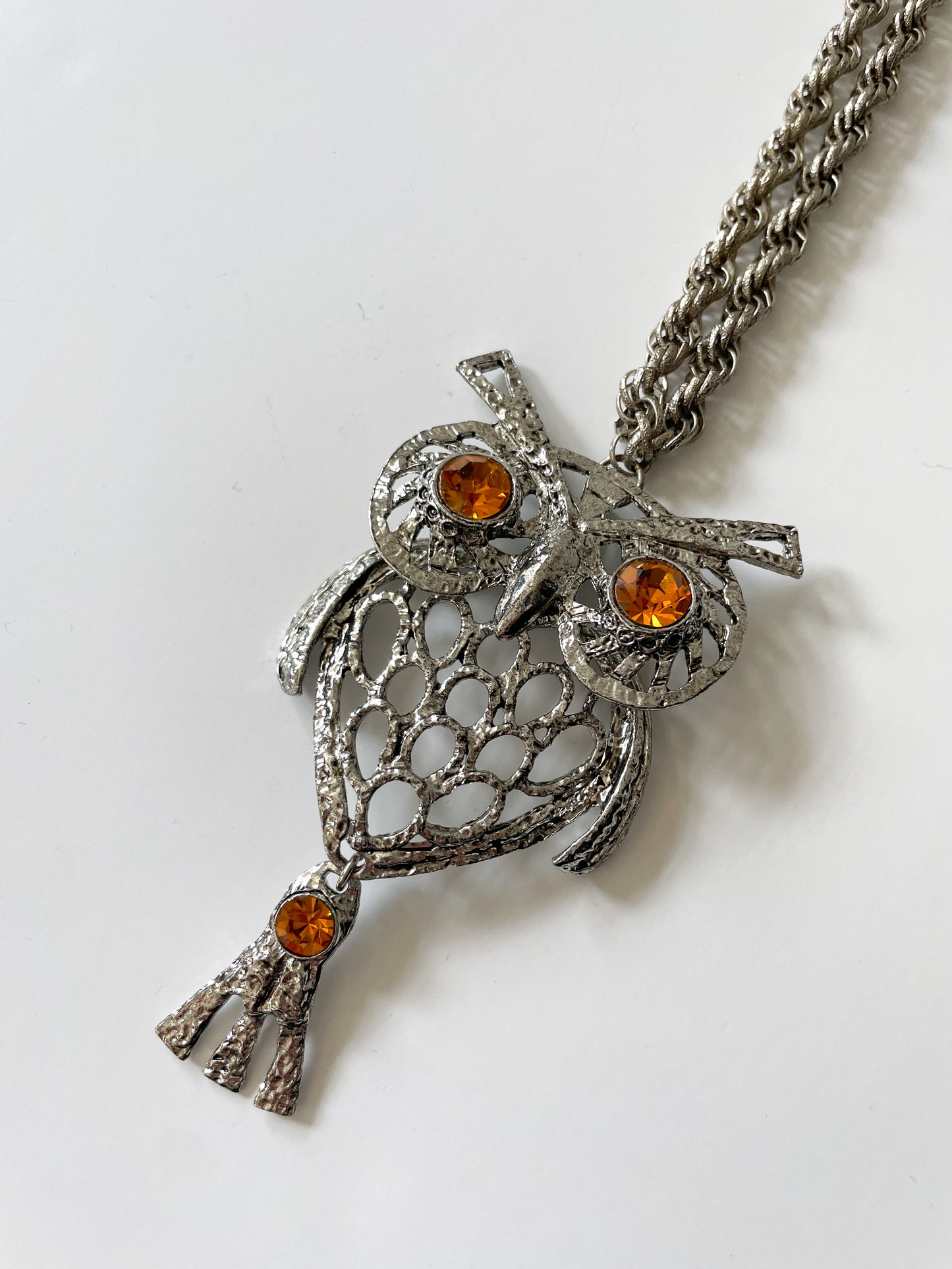 1970s Vintage Articulated Large Owl Novelty Statement Necklace