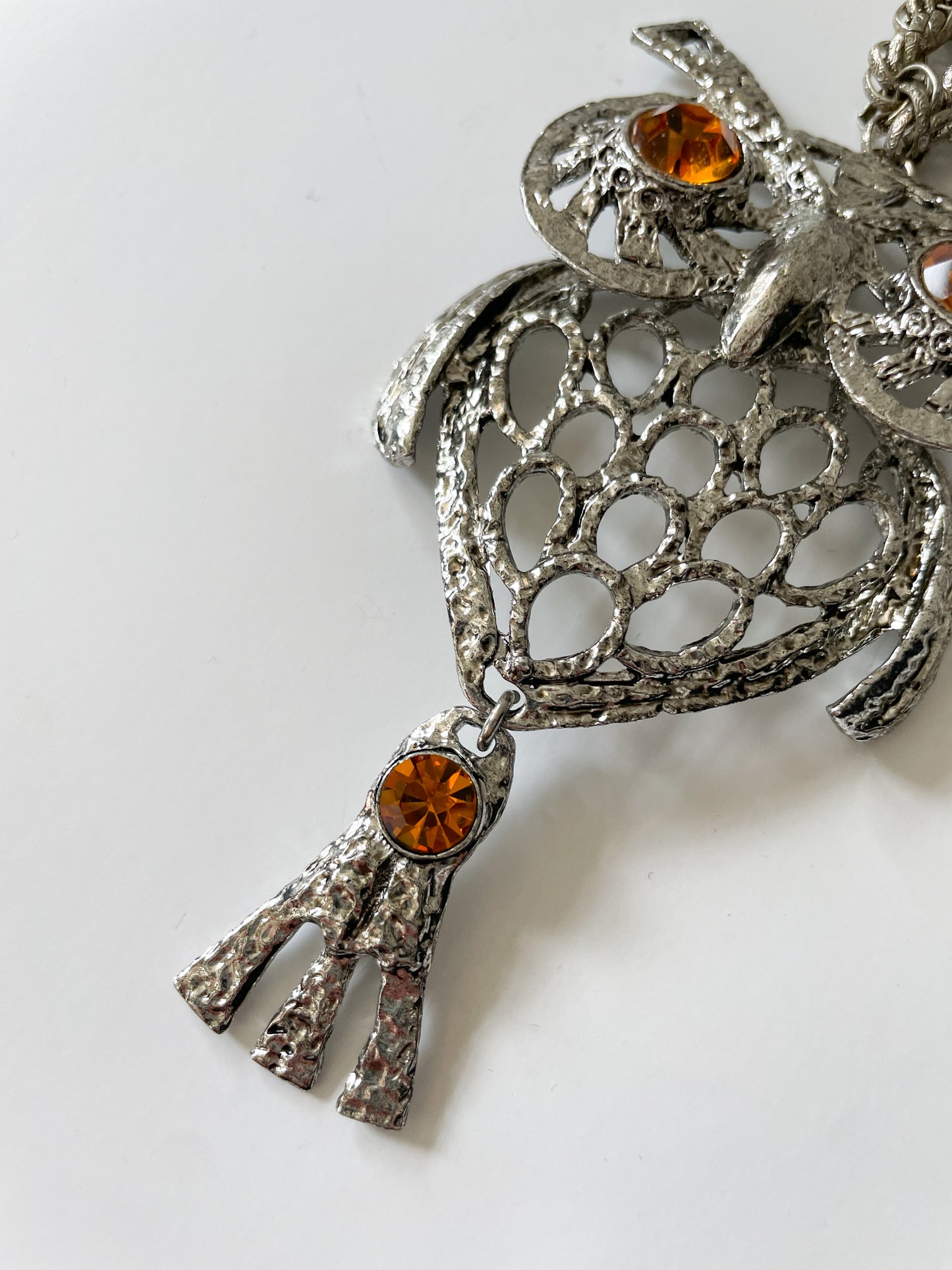 1970s Vintage Articulated Large Owl Novelty Statement Necklace