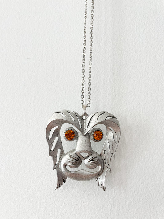 1970s Vintage Lion's Head Novelty Statement Necklace