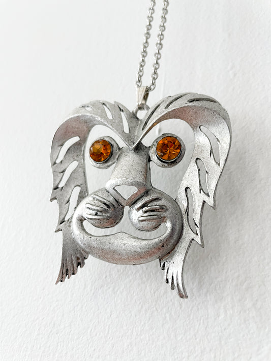 1970s Vintage Lion's Head Novelty Statement Necklace
