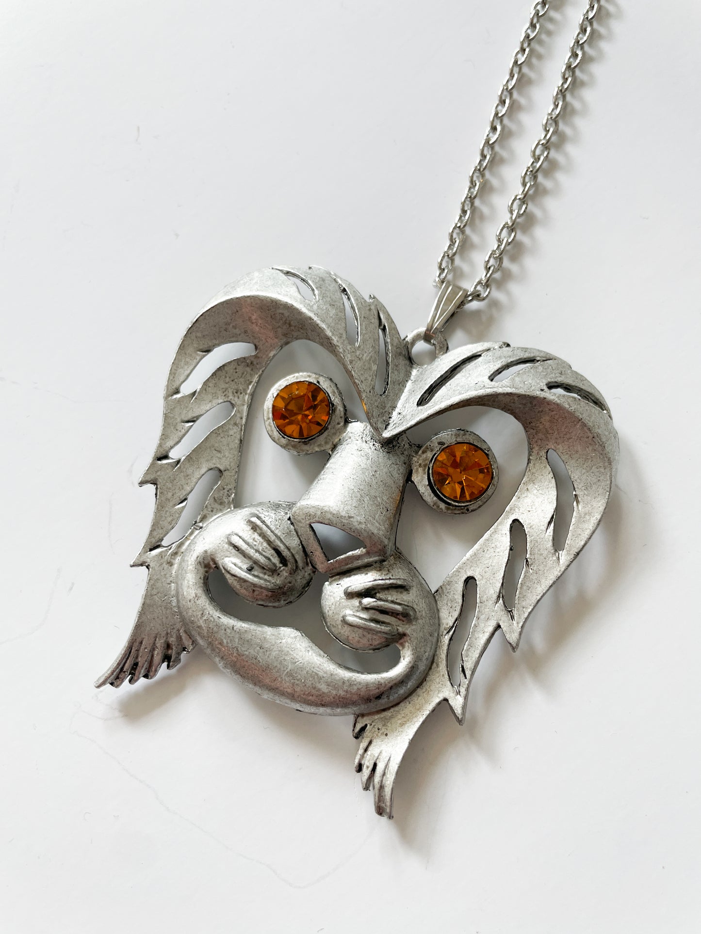 1970s Vintage Lion's Head Novelty Statement Necklace