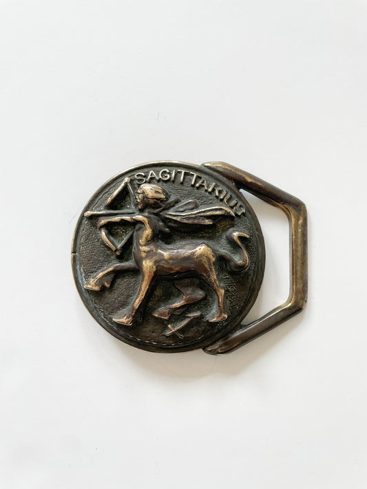 1970s Brass Sagittarius Zodiac Belt Buckle