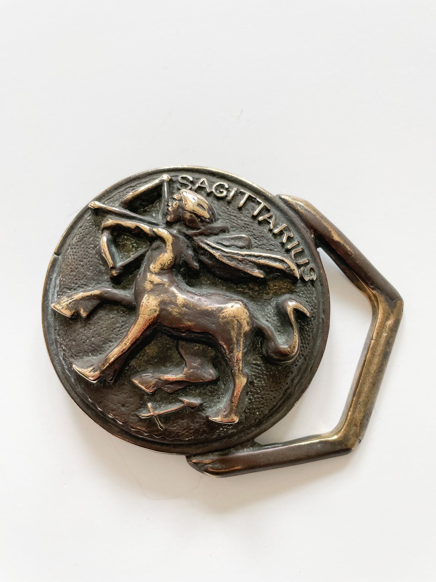 1970s Brass Sagittarius Zodiac Belt Buckle