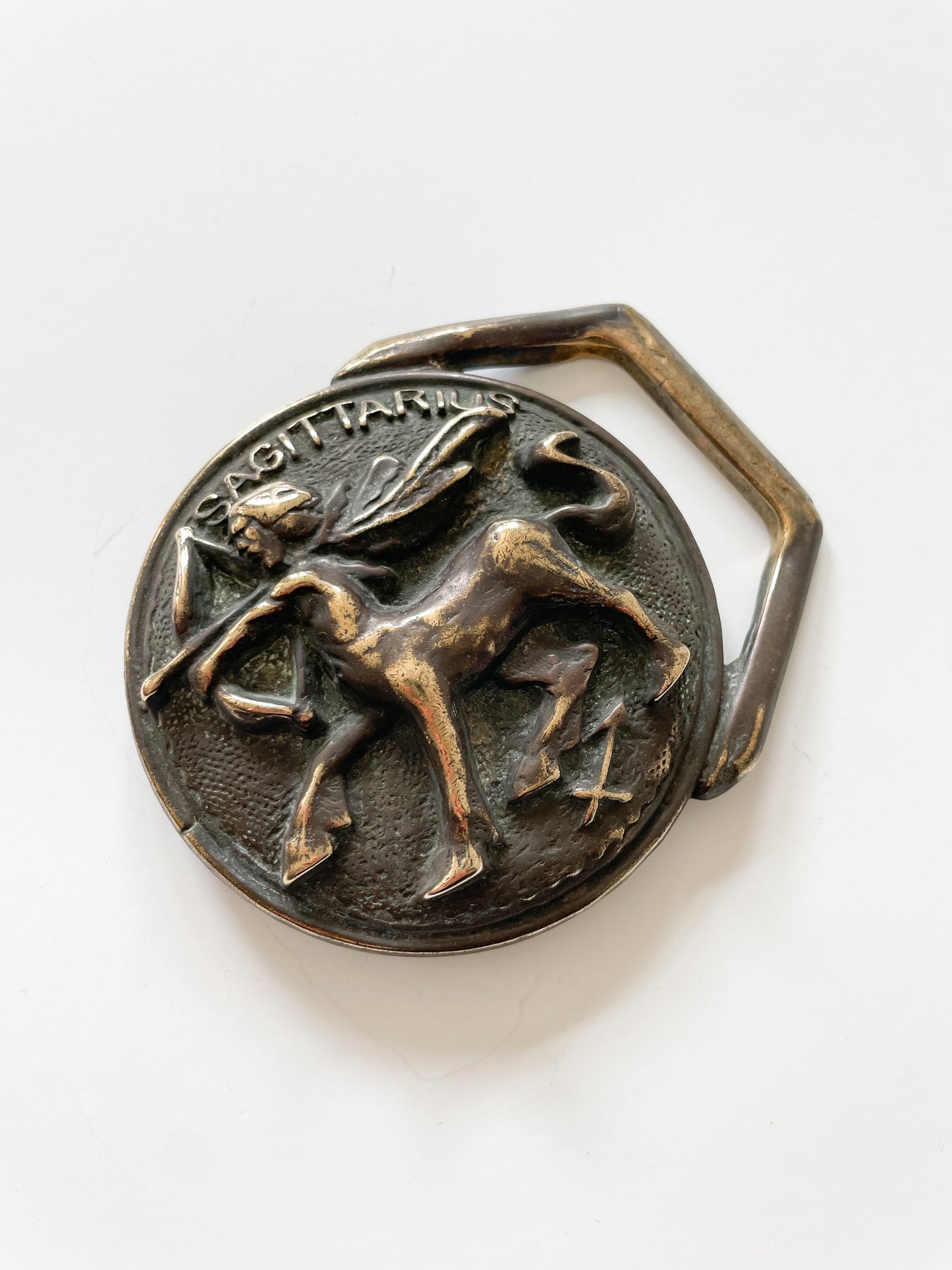 1970s Brass Sagittarius Zodiac Belt Buckle