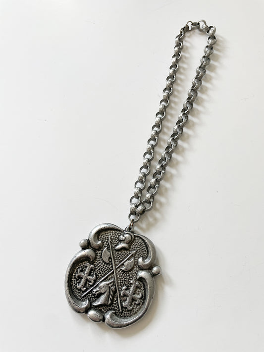 1970s Vintage Renaissance Vibes Horse Knight Shield Pendant Necklace