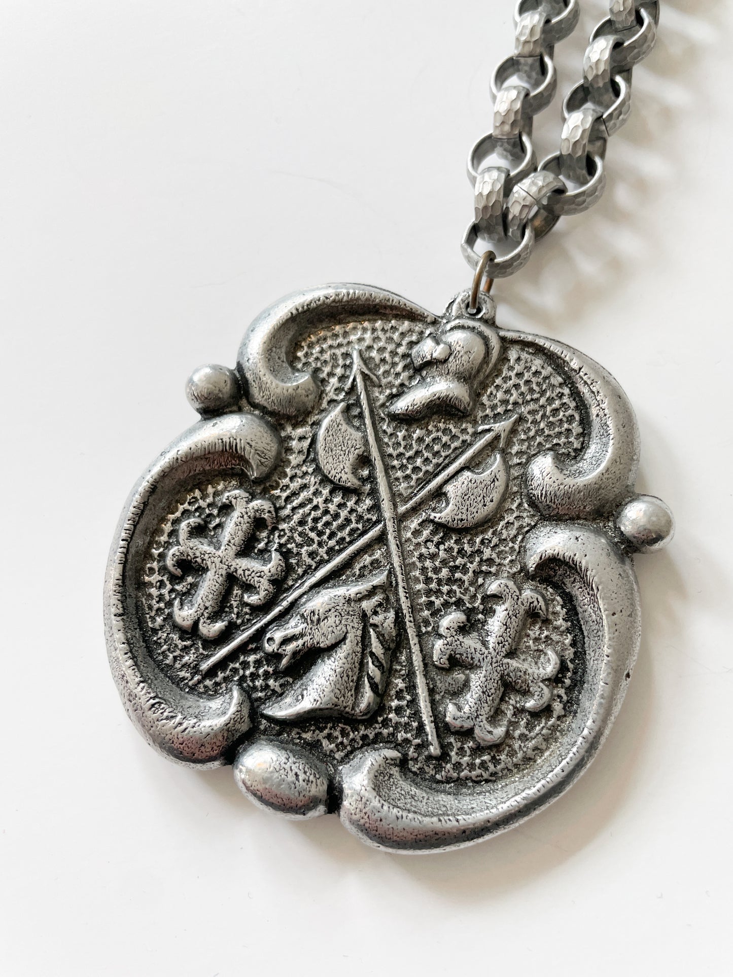 1970s Vintage Renaissance Vibes Horse Knight Shield Pendant Necklace