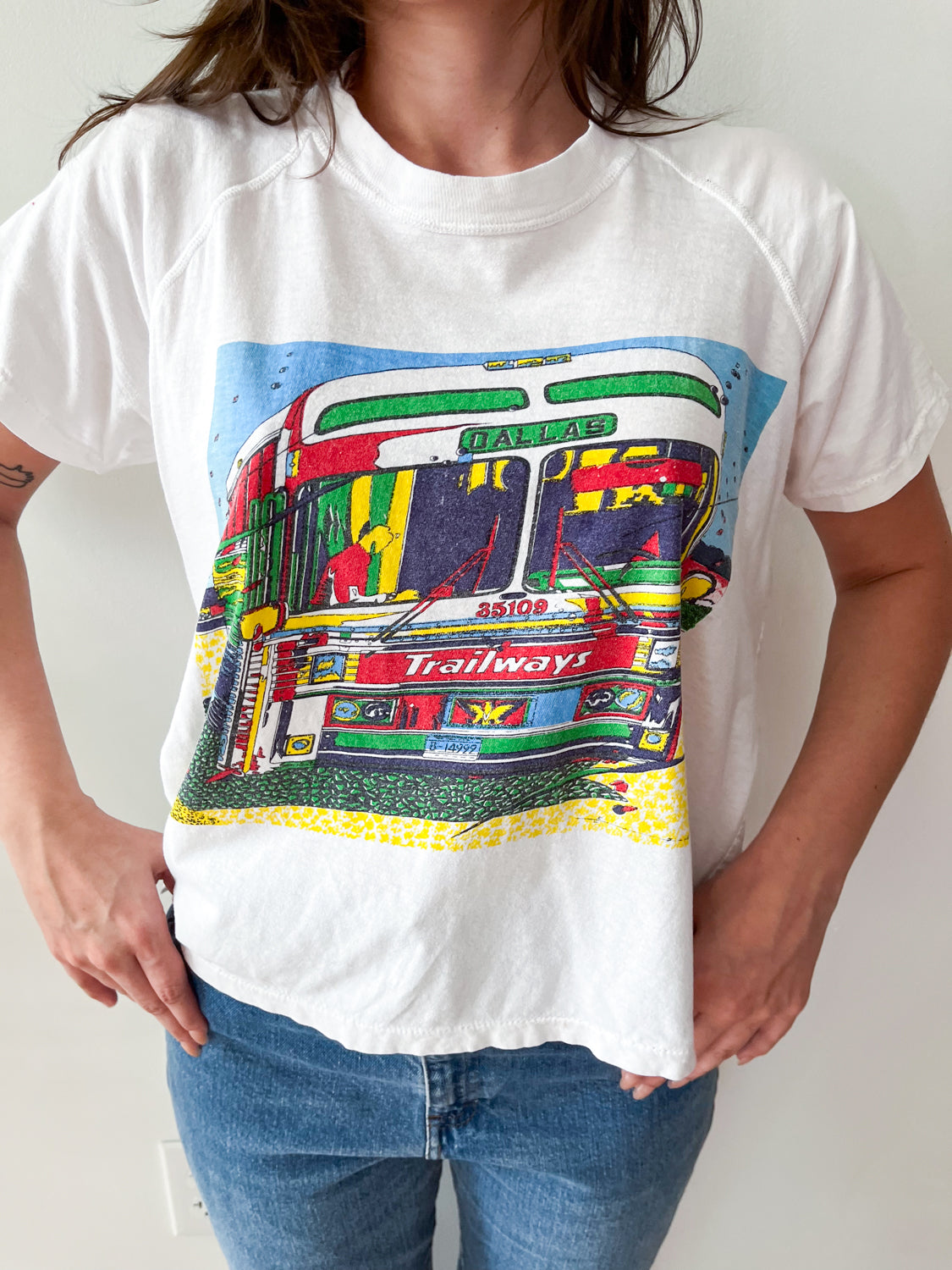 1970s Vintage Dallas Trailways Bus Raglan Bootleg Tee Shirt