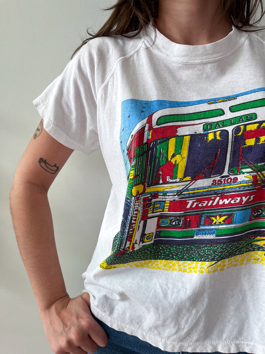 1970s Vintage Dallas Trailways Bus Raglan Bootleg Tee Shirt