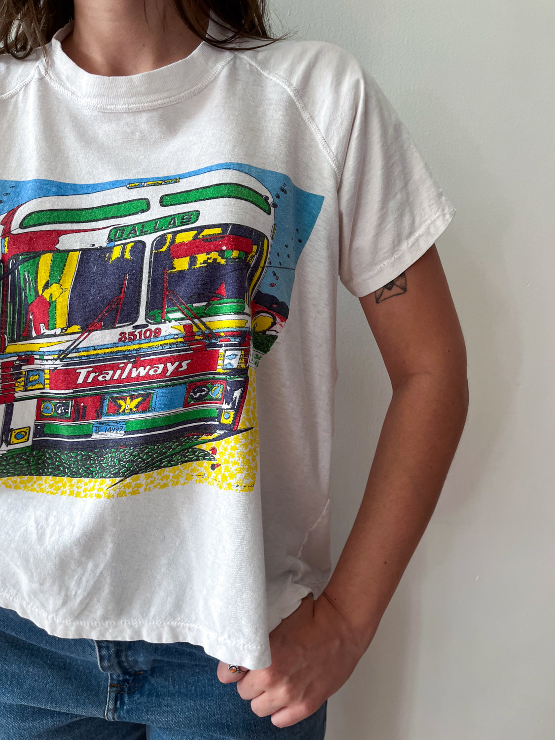 1970s Vintage Dallas Trailways Bus Raglan Bootleg Tee Shirt