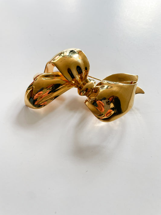 1980s Vintage Gold Bow Brooch Pin