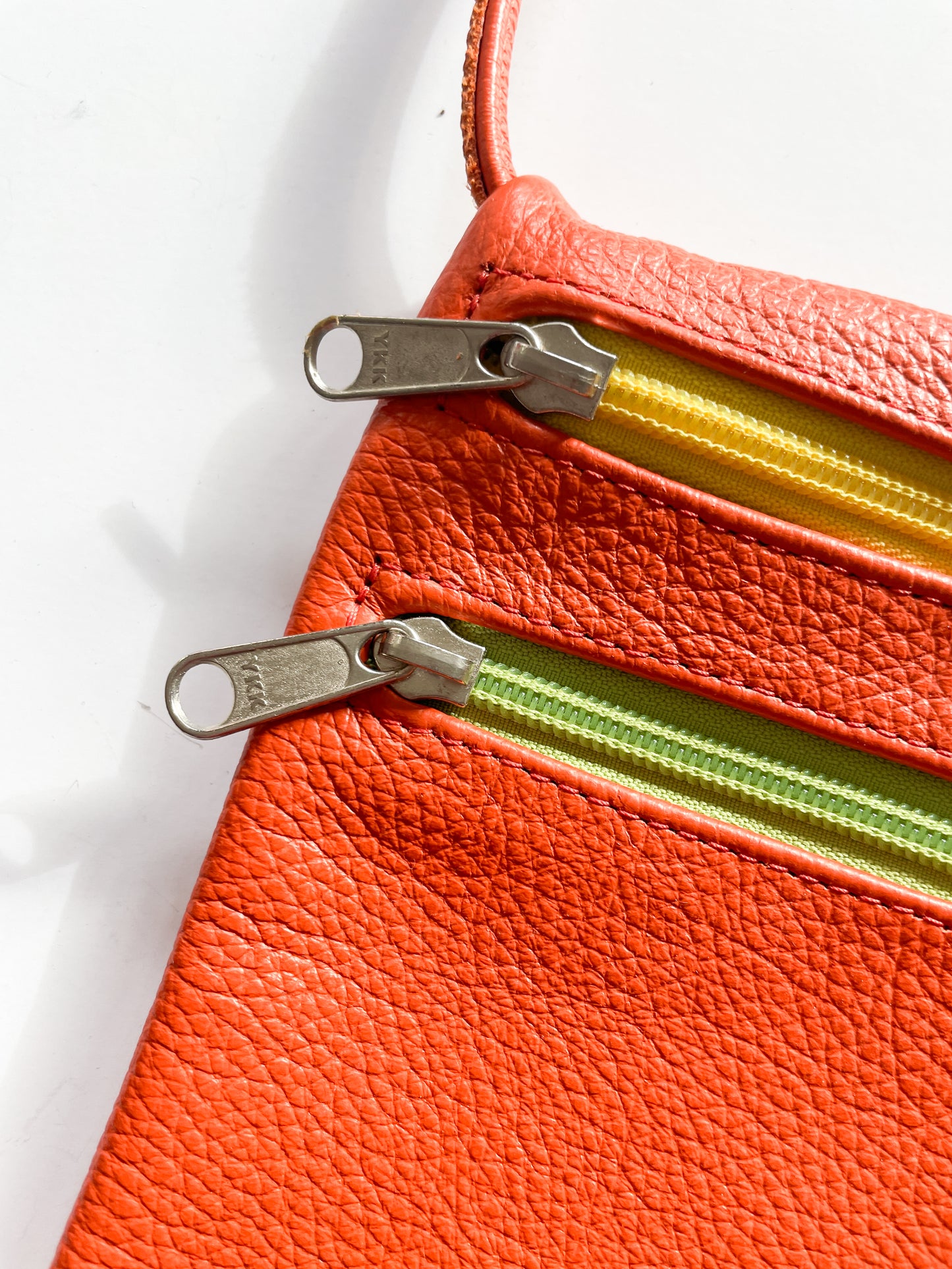 1990s Vintage Citrus Fruit Orange Leather Zip Pouch Purse