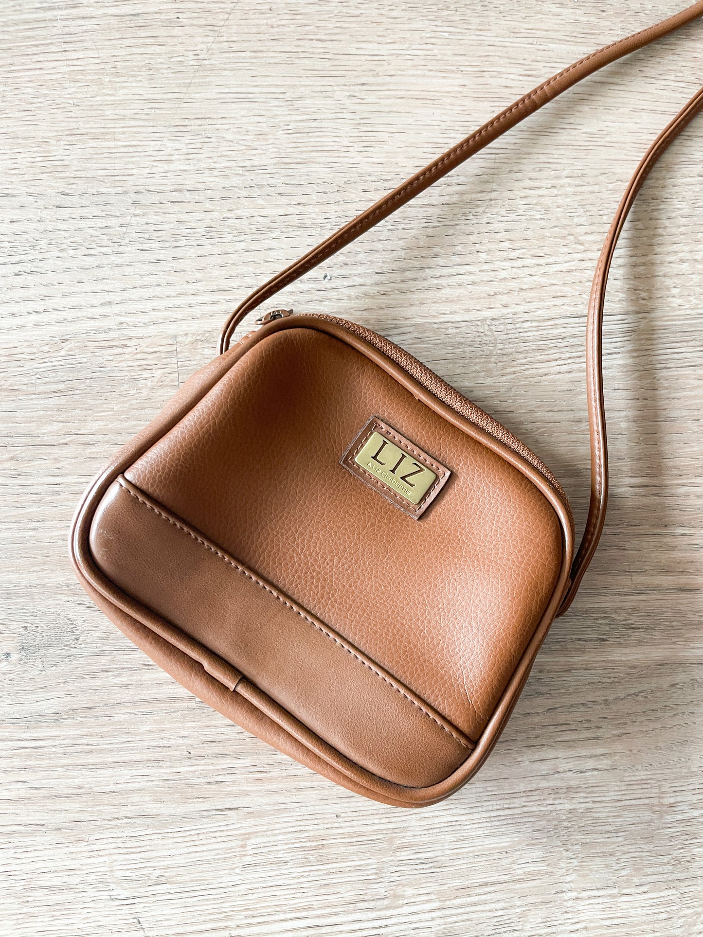 1990s Vintage LIZ by Liz Claiborne Brown Vinyl Crossbody Purse w/ Wallet