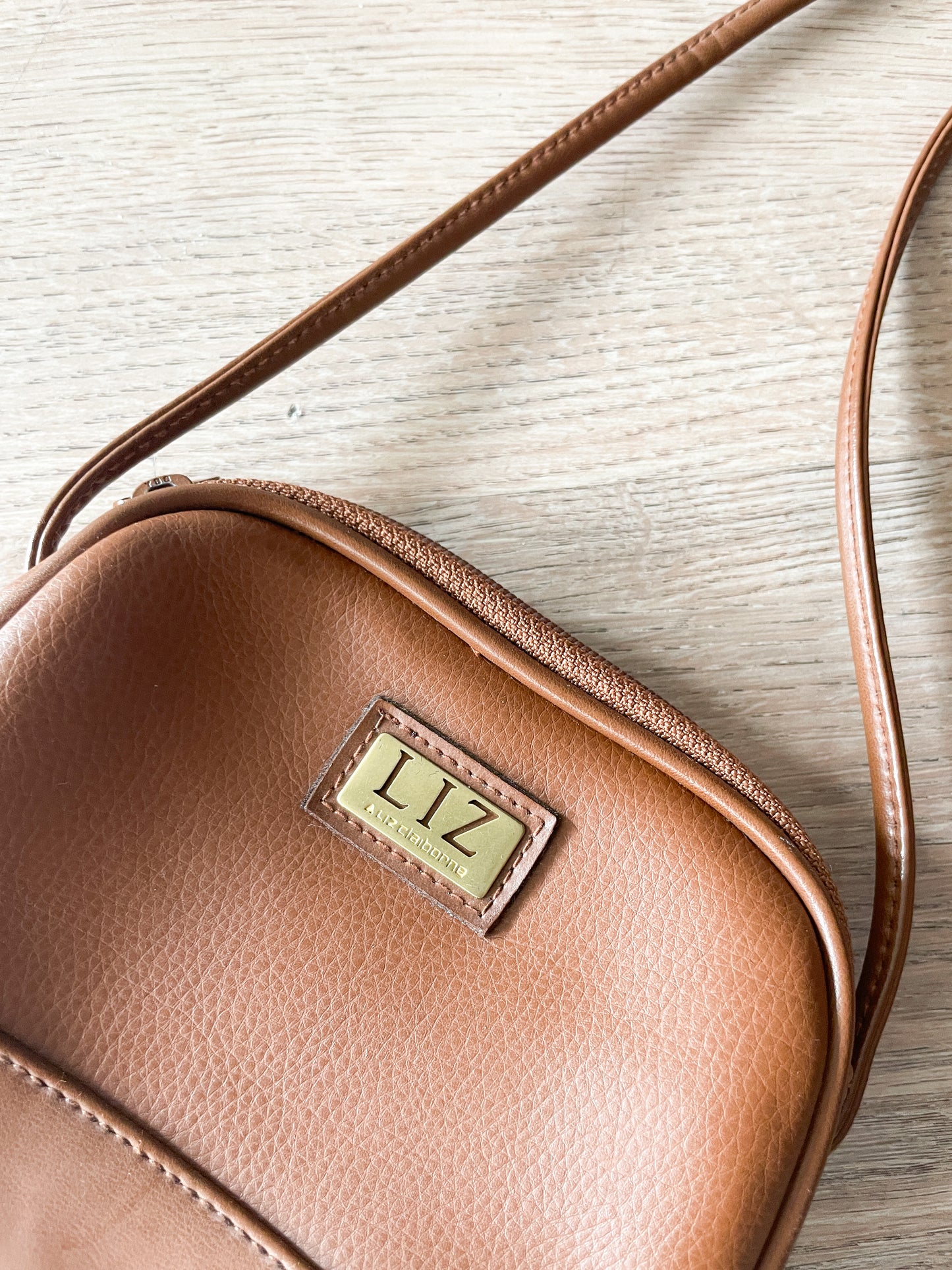 1990s Vintage LIZ by Liz Claiborne Brown Vinyl Crossbody Purse w/ Wallet