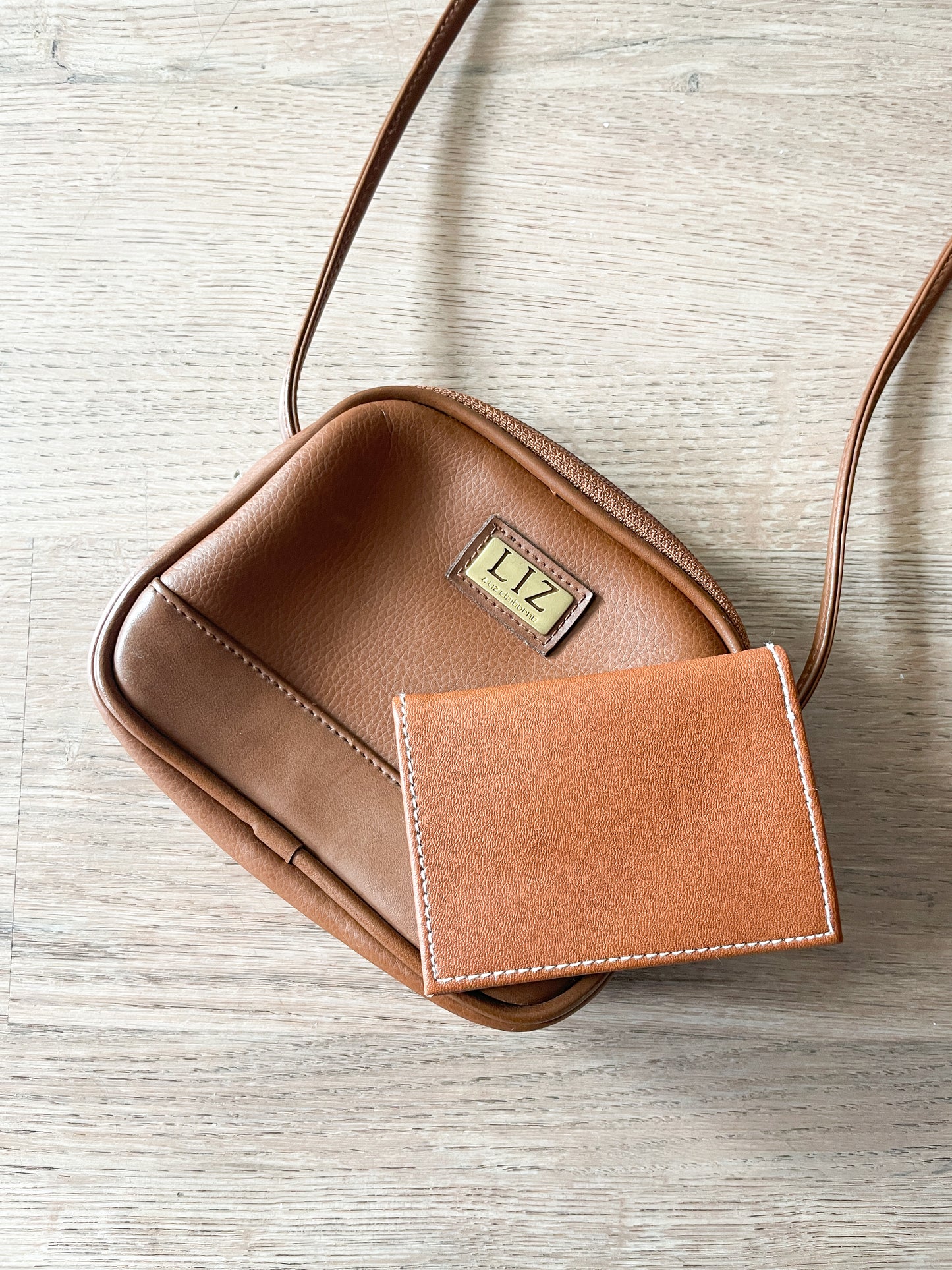 1990s Vintage LIZ by Liz Claiborne Brown Vinyl Crossbody Purse w/ Wallet
