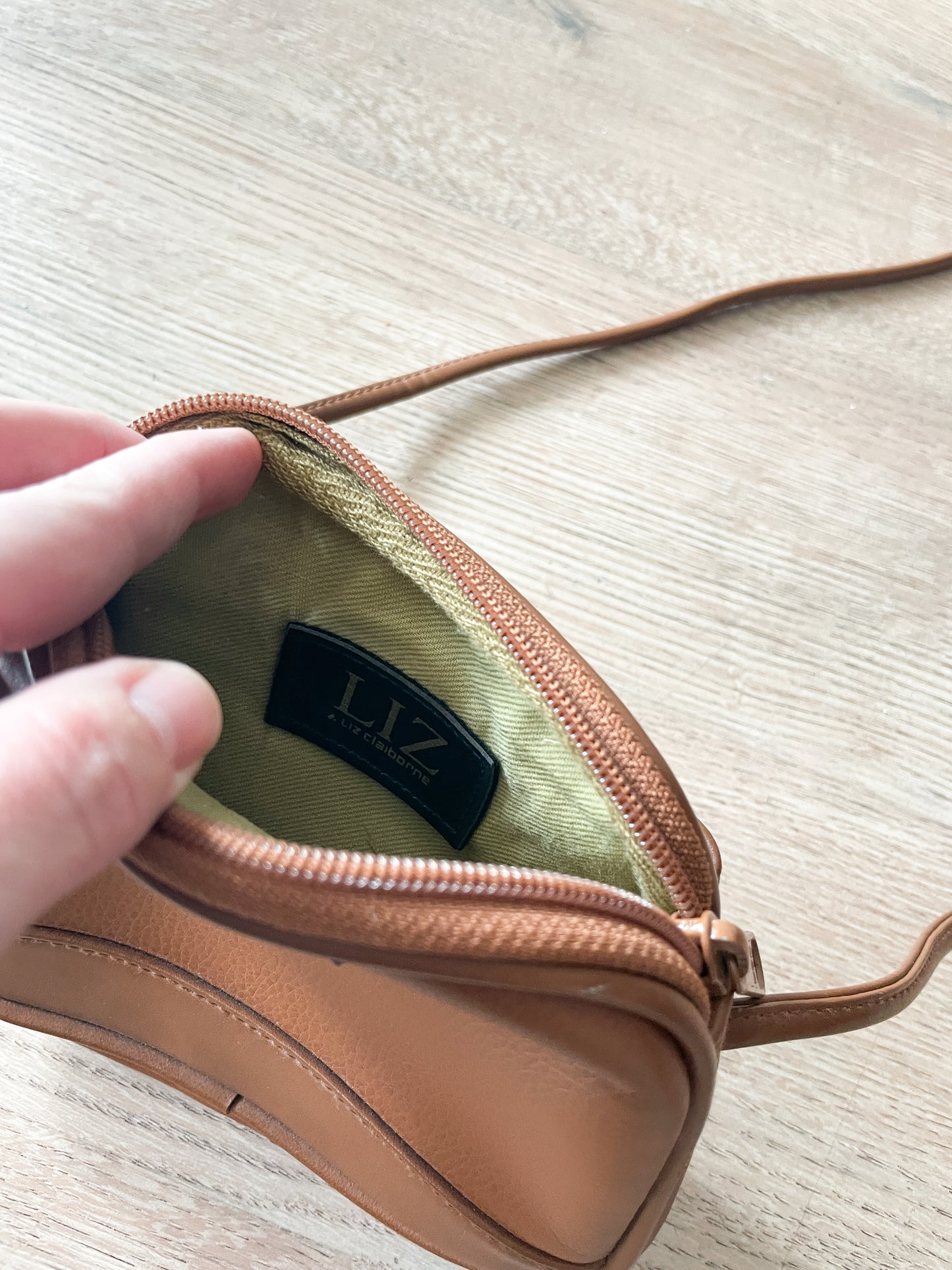 1990s Vintage LIZ by Liz Claiborne Brown Vinyl Crossbody Purse w/ Wallet