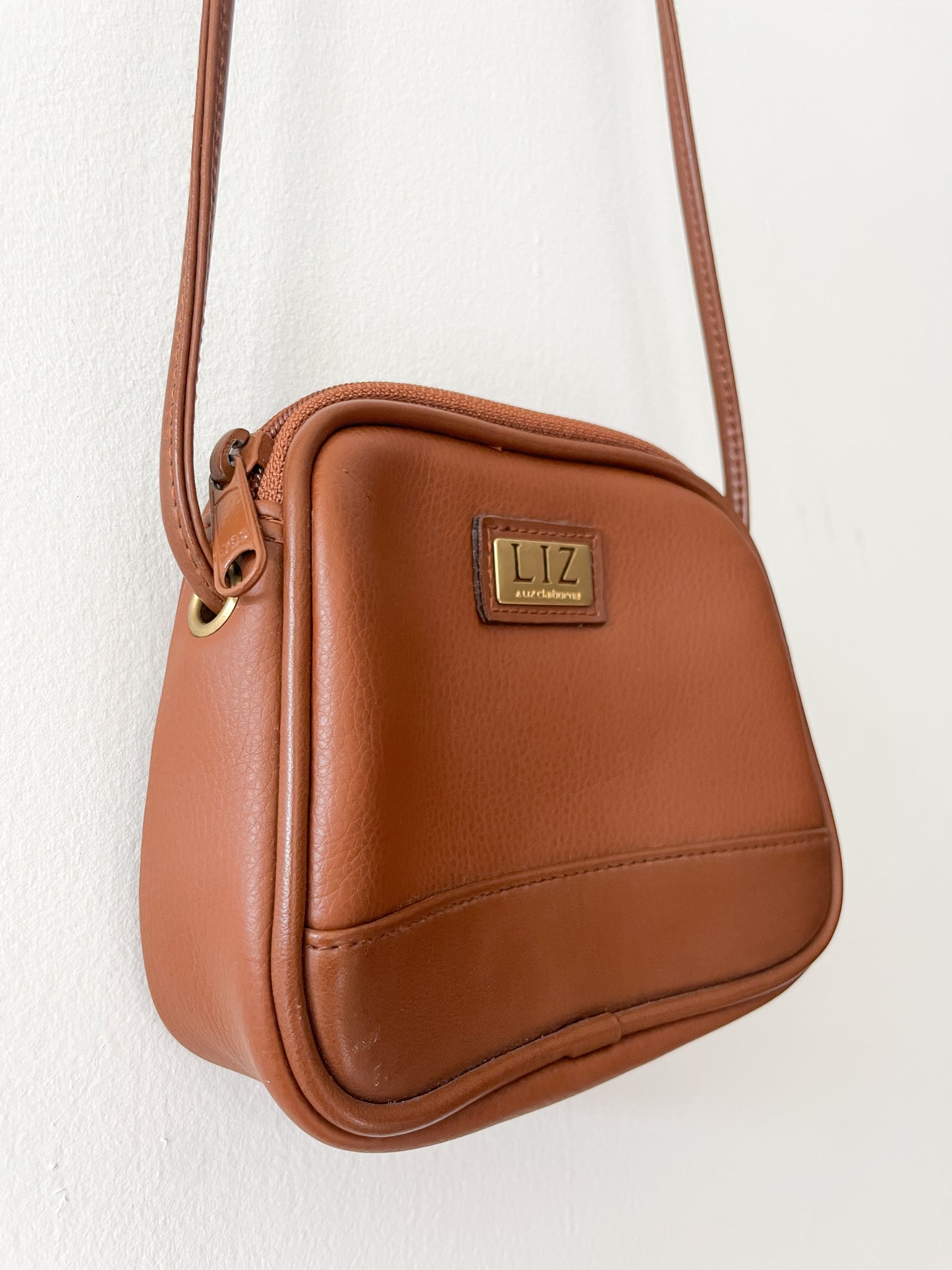 1990s Vintage LIZ by Liz Claiborne Brown Vinyl Crossbody Purse w/ Wallet