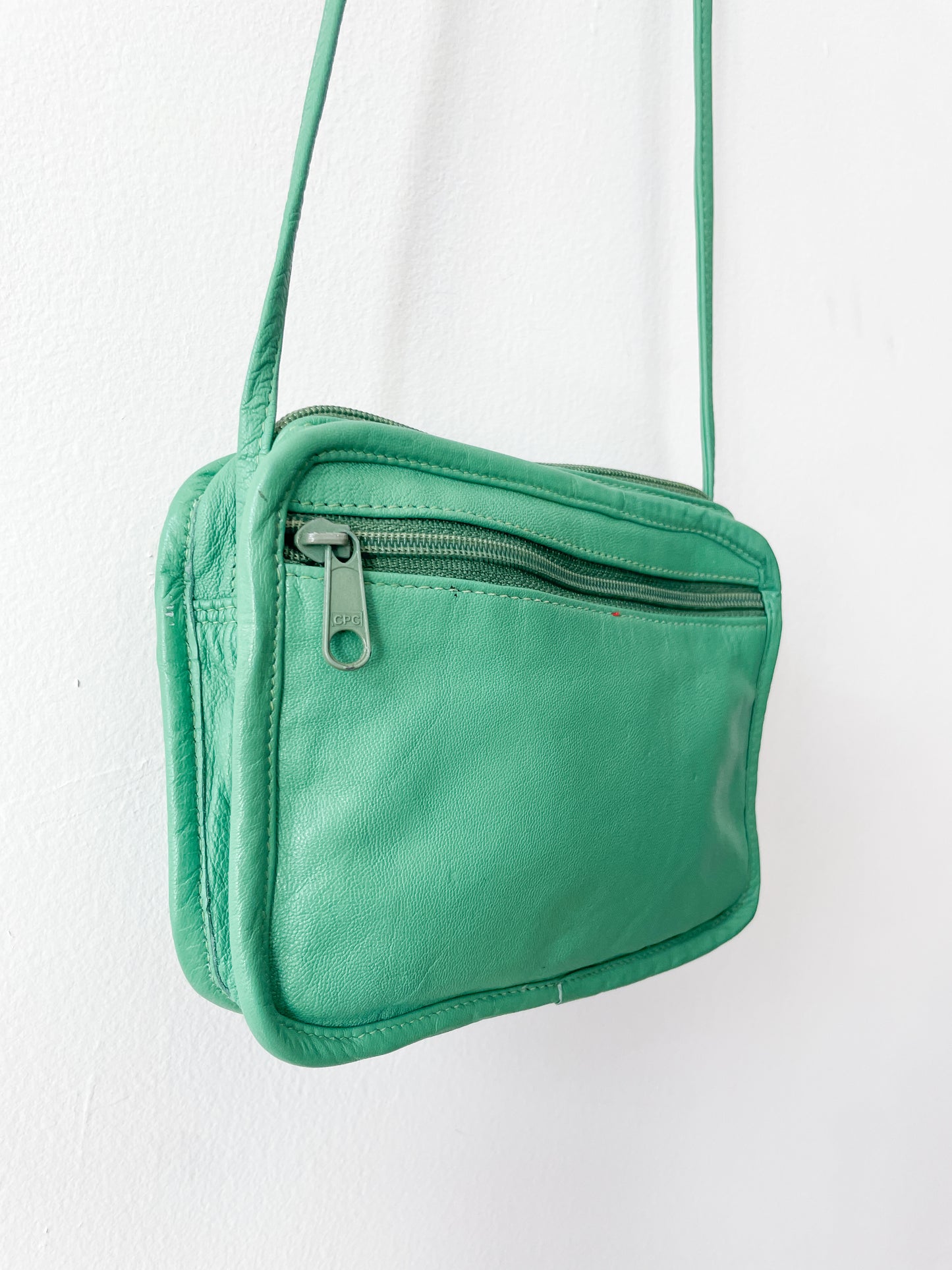 1990s Vintage Seafoam Leather Crossbody Purse