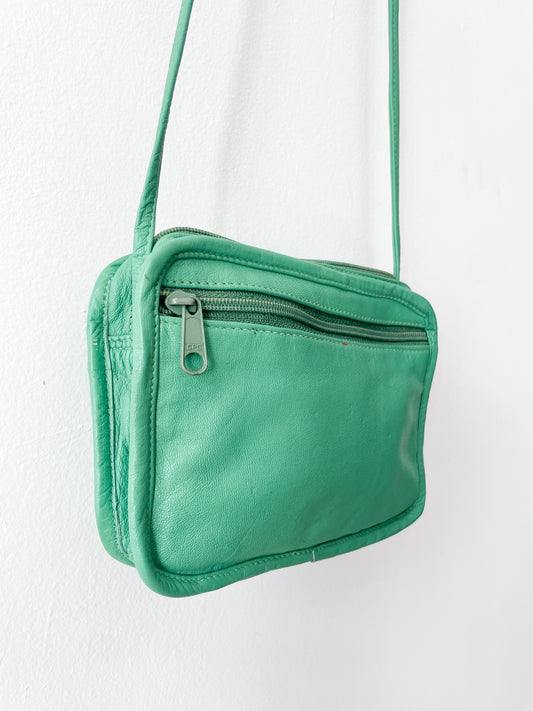 1990s Vintage Seafoam Leather Crossbody Purse
