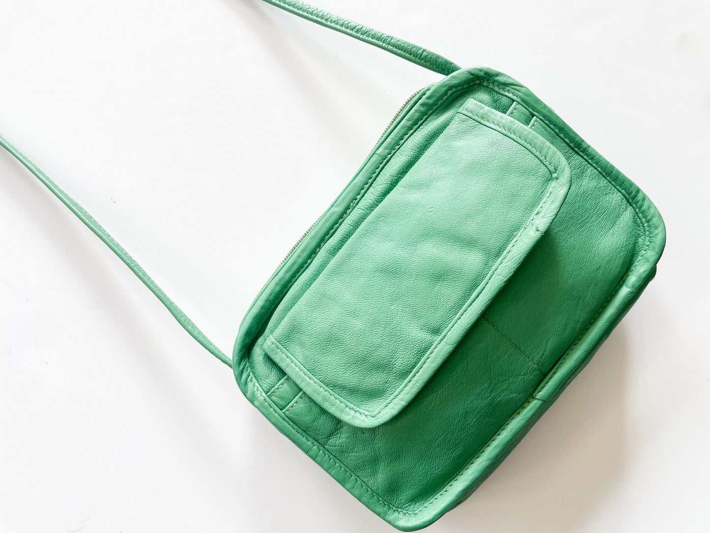 1990s Vintage Seafoam Leather Crossbody Purse
