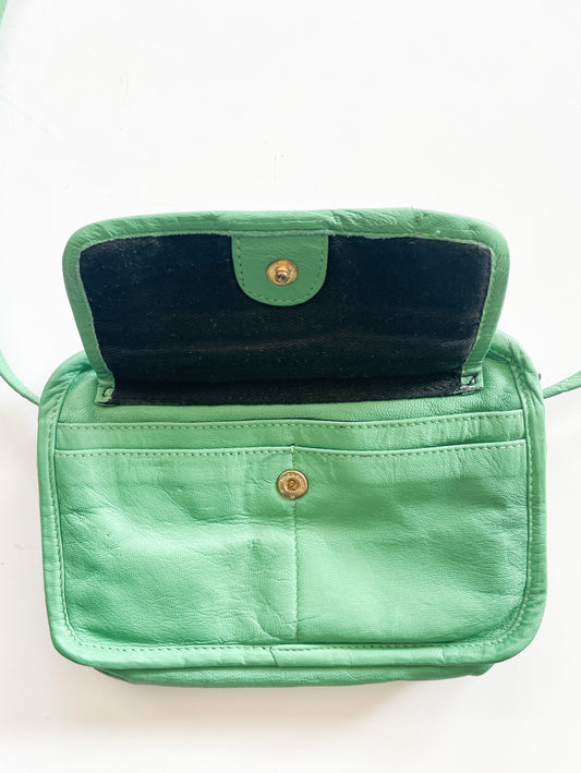 1990s Vintage Seafoam Leather Crossbody Purse