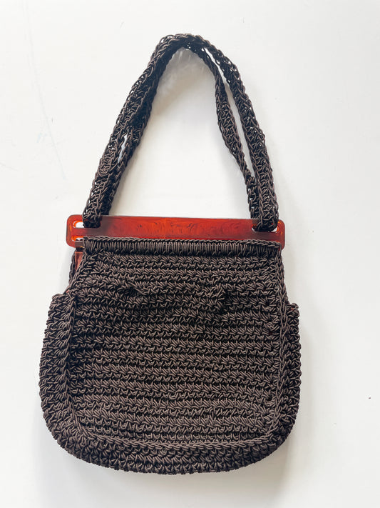 1960s Vintage Brown Crochet Purse Handbag - Imported From Italy