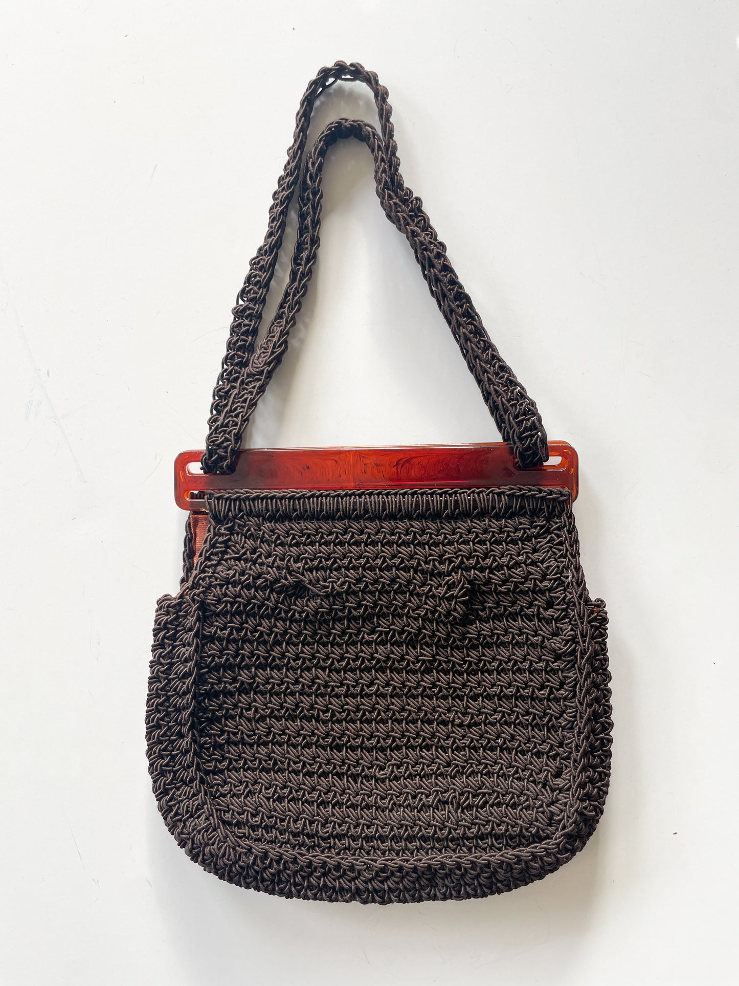 1960s Vintage Brown Crochet Purse Handbag - Imported From Italy