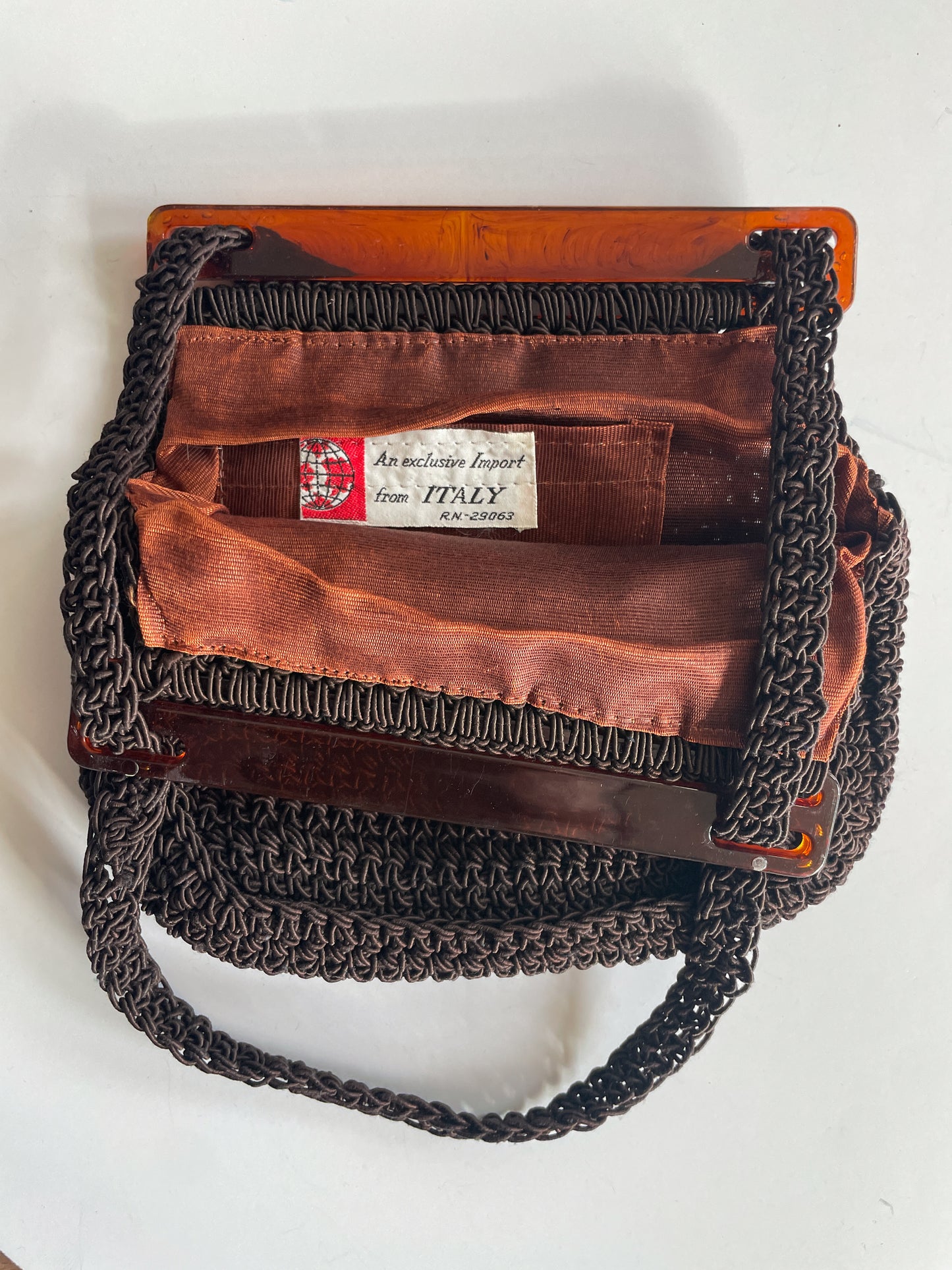 1960s Vintage Brown Crochet Purse Handbag - Imported From Italy