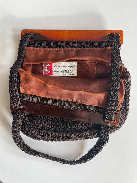 1960s Vintage Brown Crochet Purse Handbag - Imported From Italy