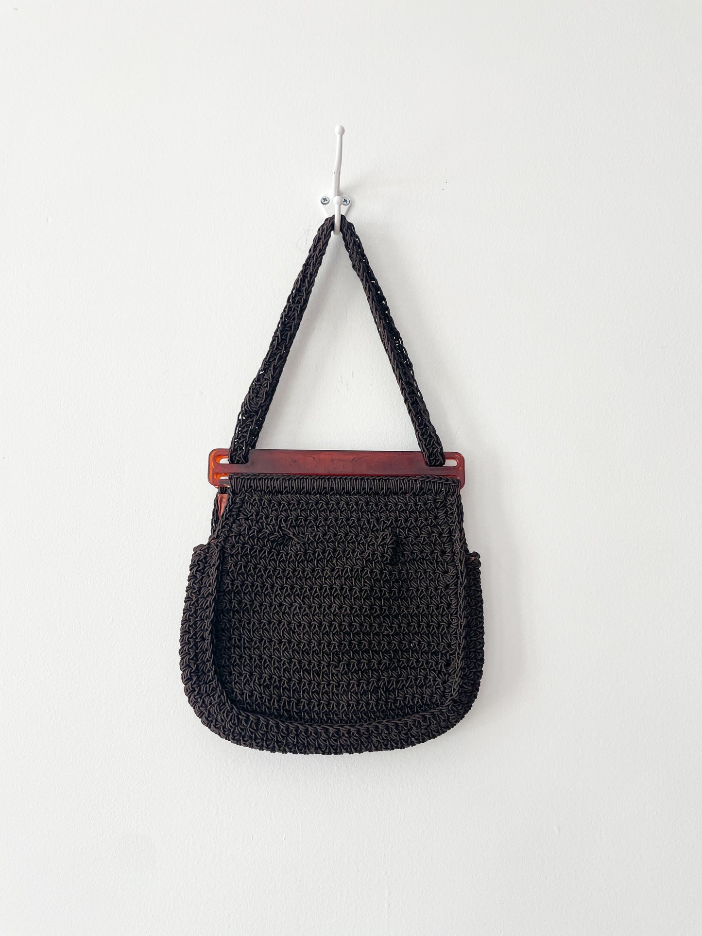 1960s Vintage Brown Crochet Purse Handbag - Imported From Italy