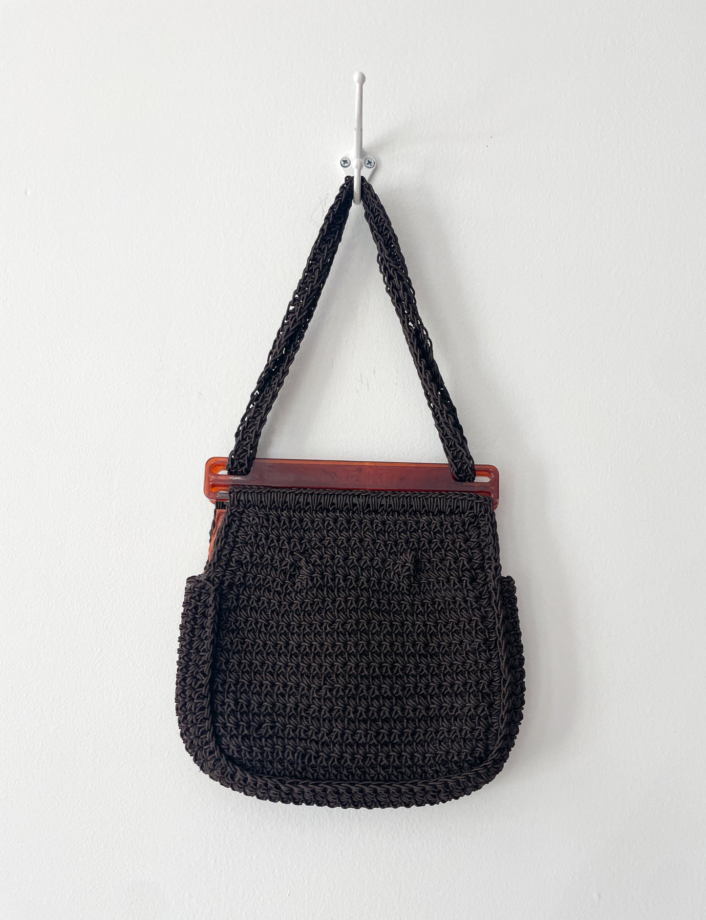 1960s Vintage Brown Crochet Purse Handbag - Imported From Italy