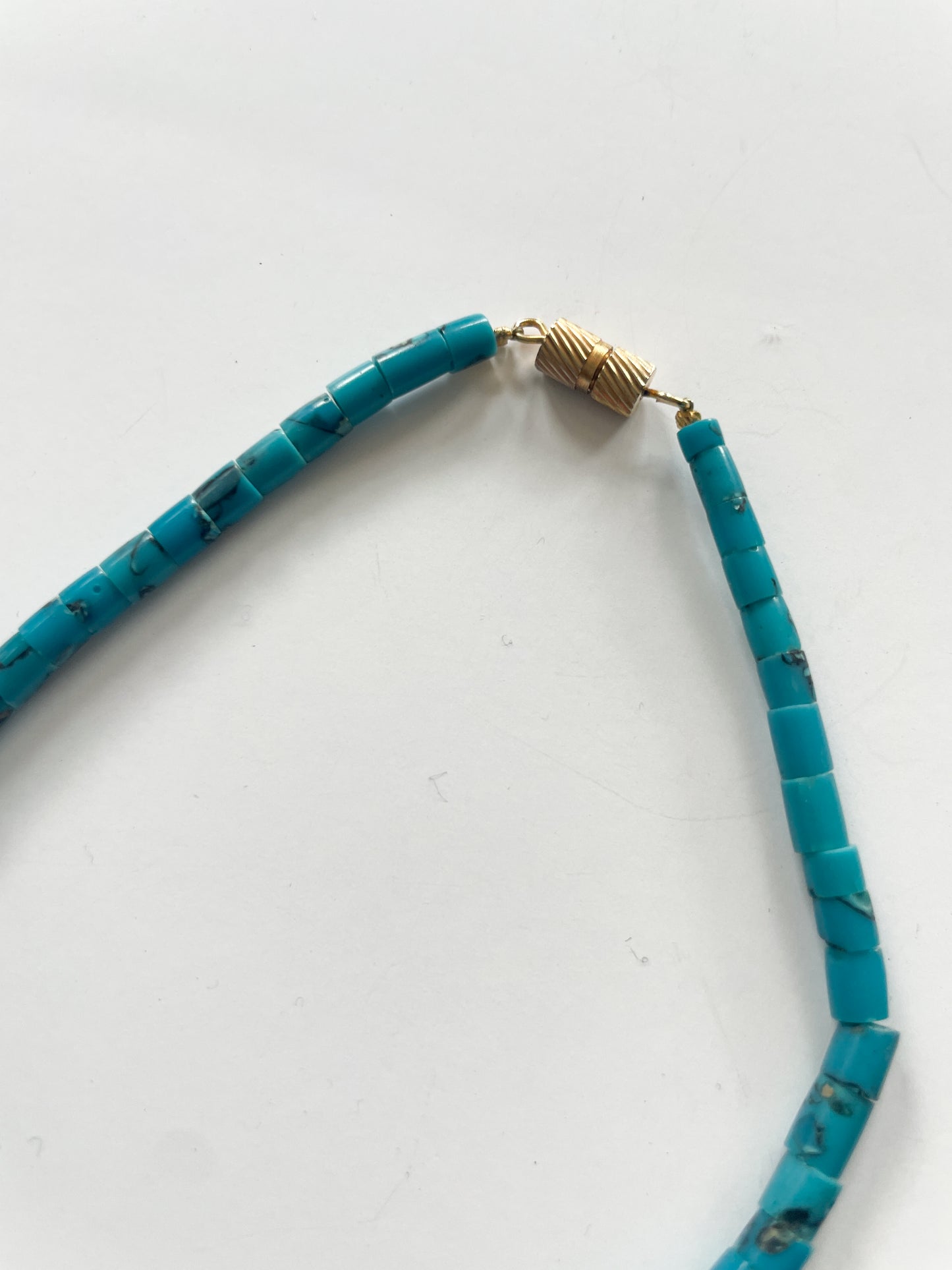 1980s Vintage Pyramid Inlay with Heishi Turquoise Beads Statement Necklace