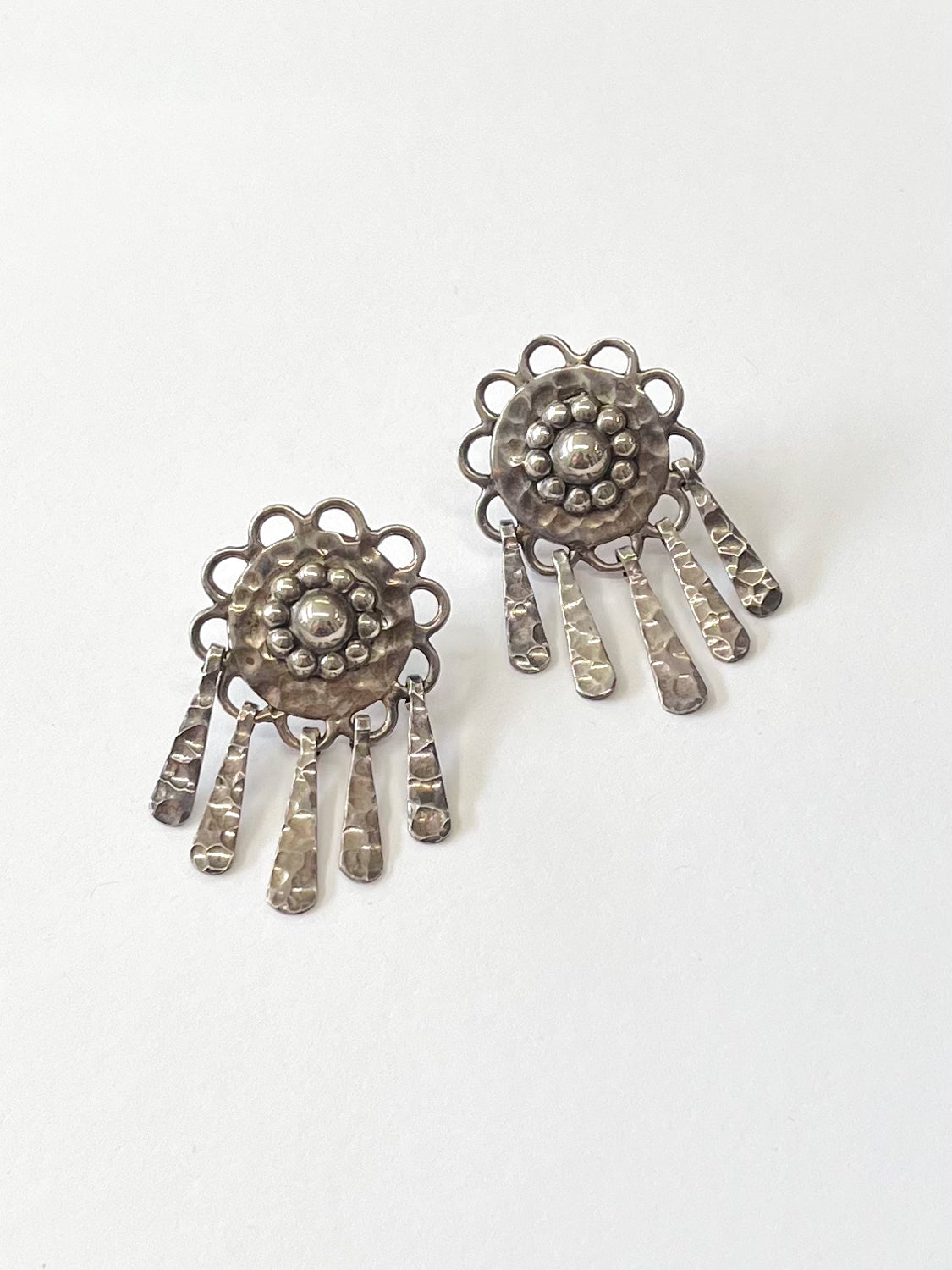 1980s Vintage Sterling Silver Signed Hanging Drop Plate Earrings