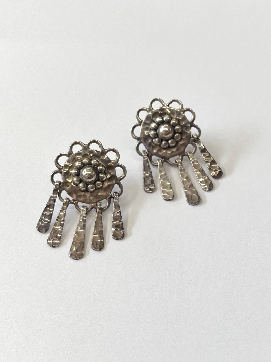 1980s Vintage Sterling Silver Signed Hanging Drop Plate Earrings