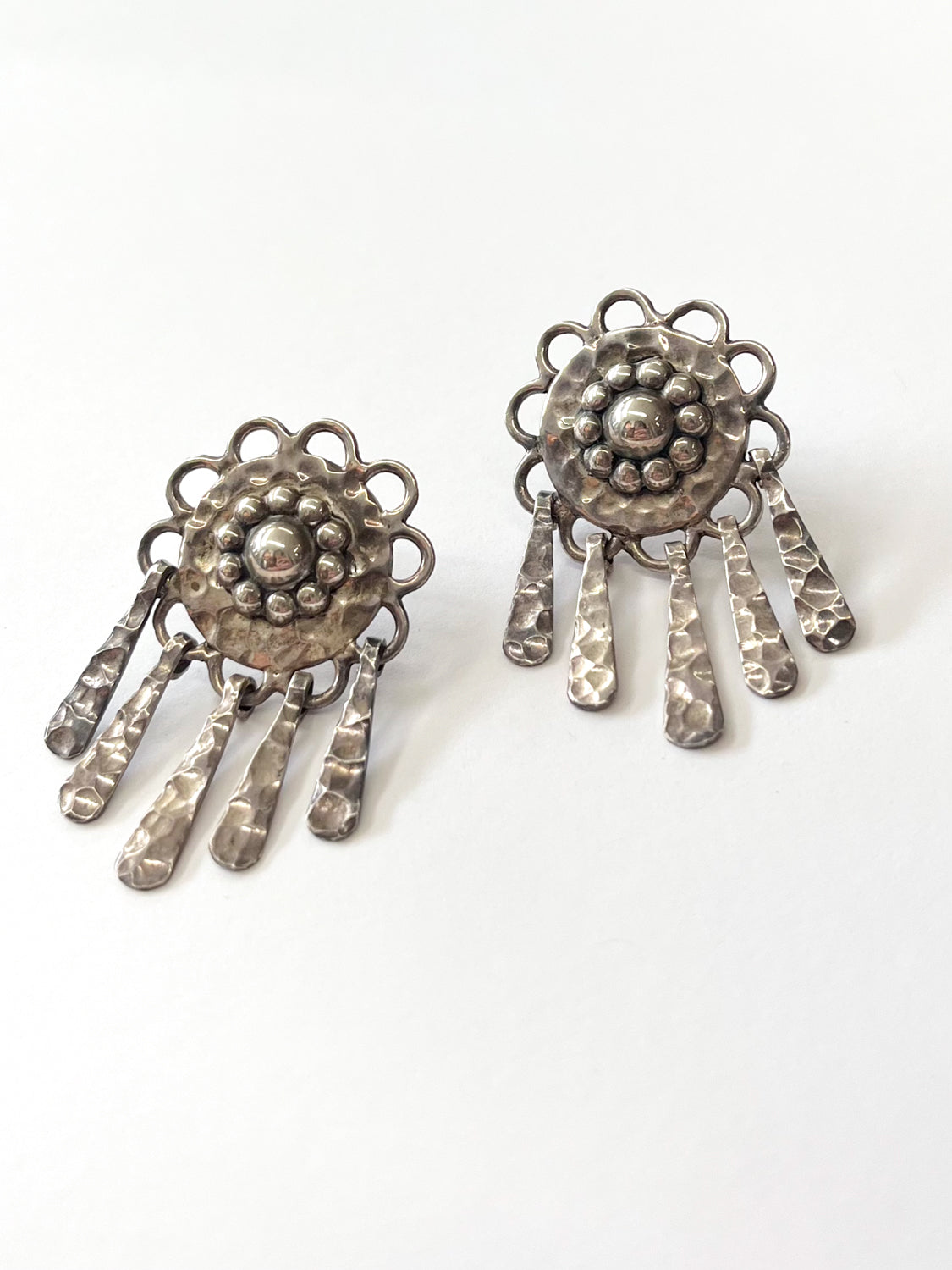 1980s Vintage Sterling Silver Signed Hanging Drop Plate Earrings