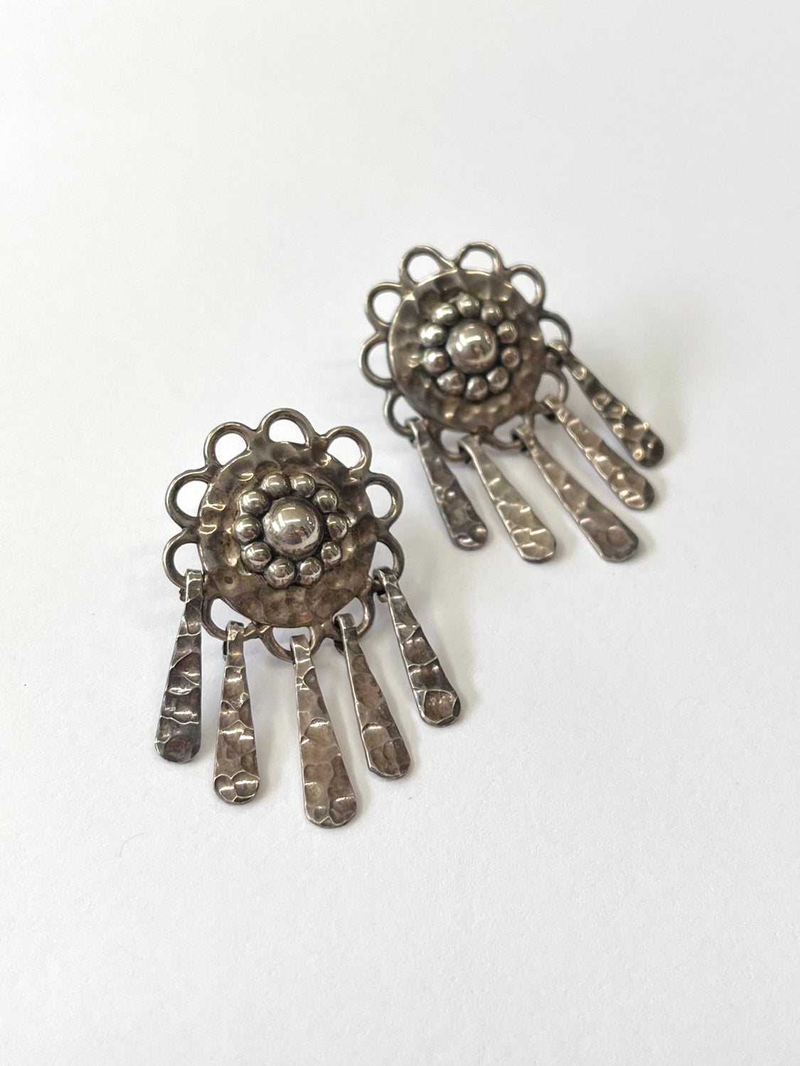 1980s Vintage Sterling Silver Signed Hanging Drop Plate Earrings