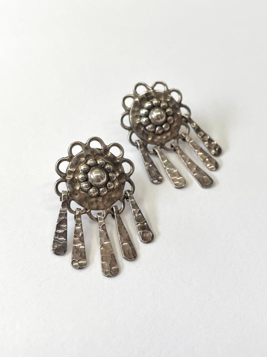 1980s Vintage Sterling Silver Signed Hanging Drop Plate Earrings
