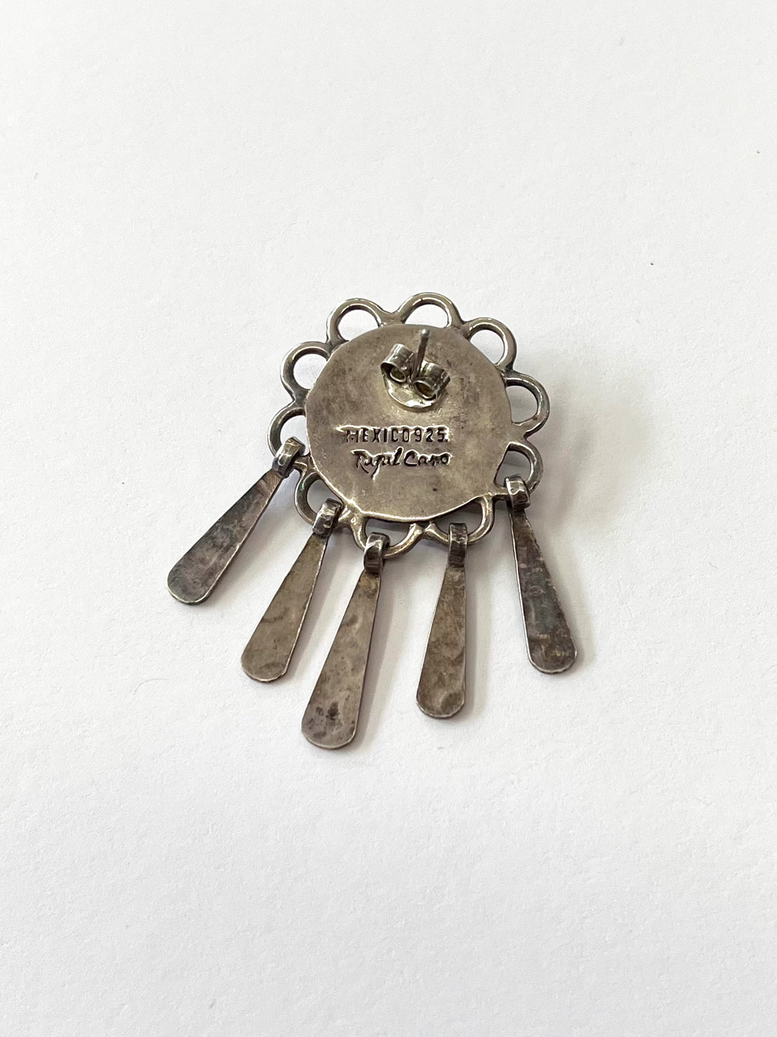 1980s Vintage Sterling Silver Signed Hanging Drop Plate Earrings