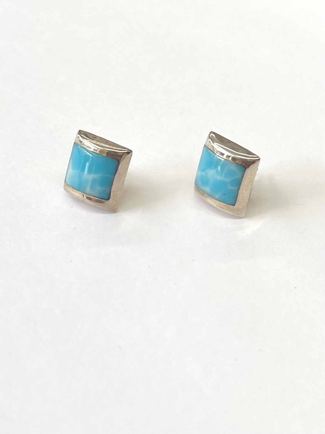 1980s Vintage Sterling Larimar Blue White Sky Stone Stud Earrings