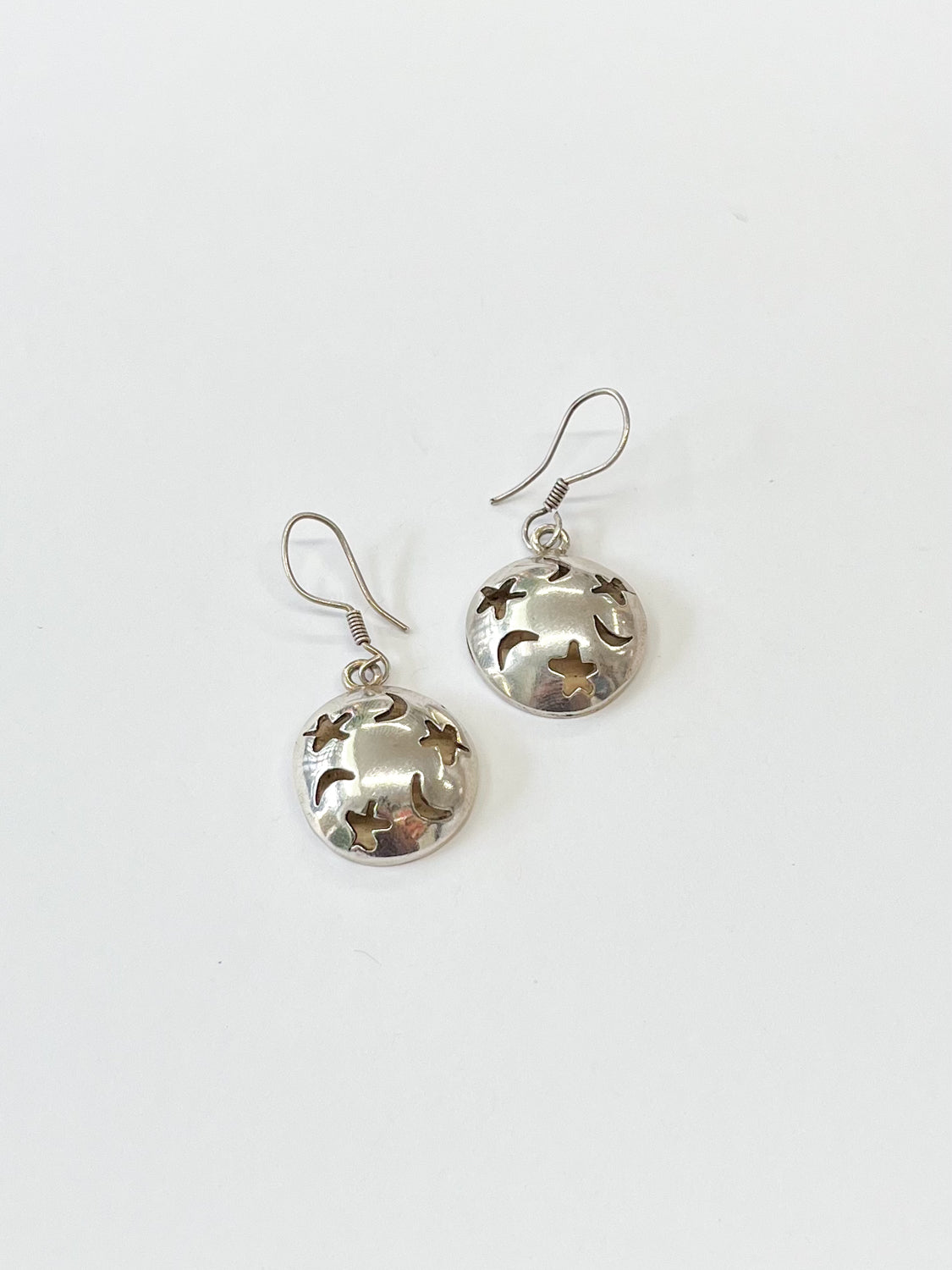 1980s Vintage Sterling Silver Moon and Stars Drop Earrings - Taxco, Mexcio