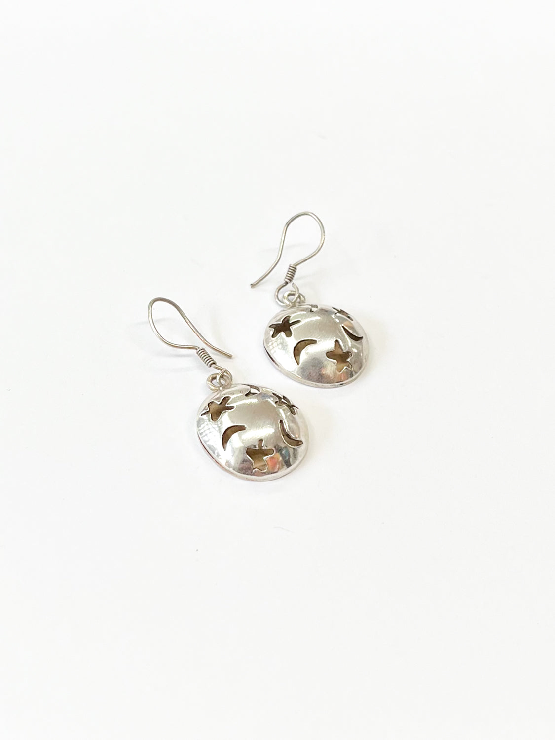 1980s Vintage Sterling Silver Moon and Stars Drop Earrings - Taxco, Mexcio