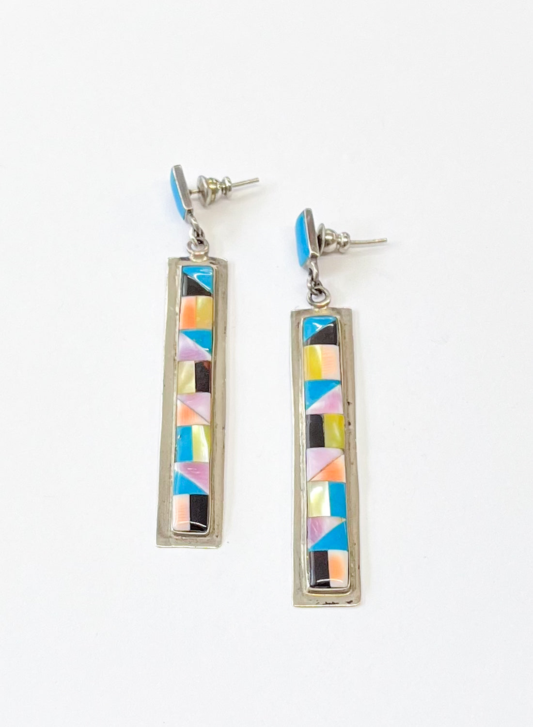 1980s Vintage Inlay Stone Long Earrings