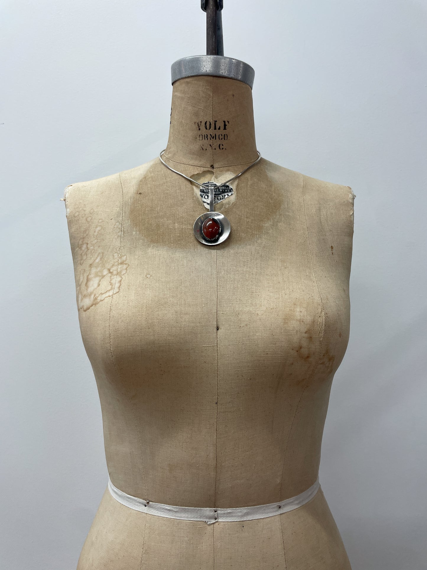 1960s Vintage Sterling with Carnelian Modernist Collar Necklace