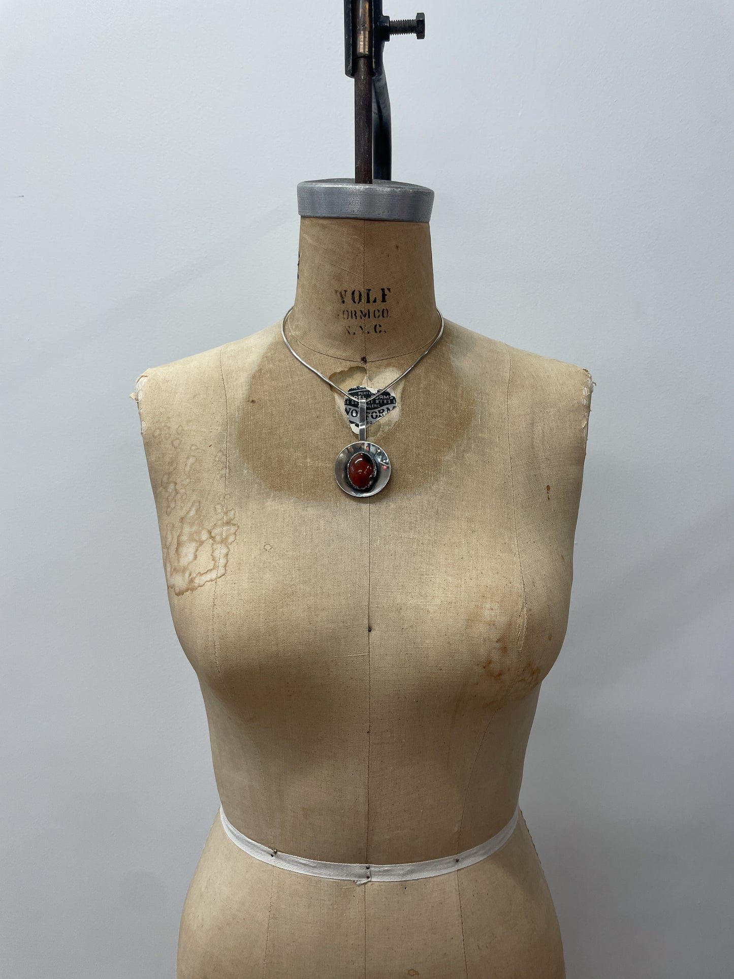 1960s Vintage Sterling with Carnelian Modernist Collar Necklace