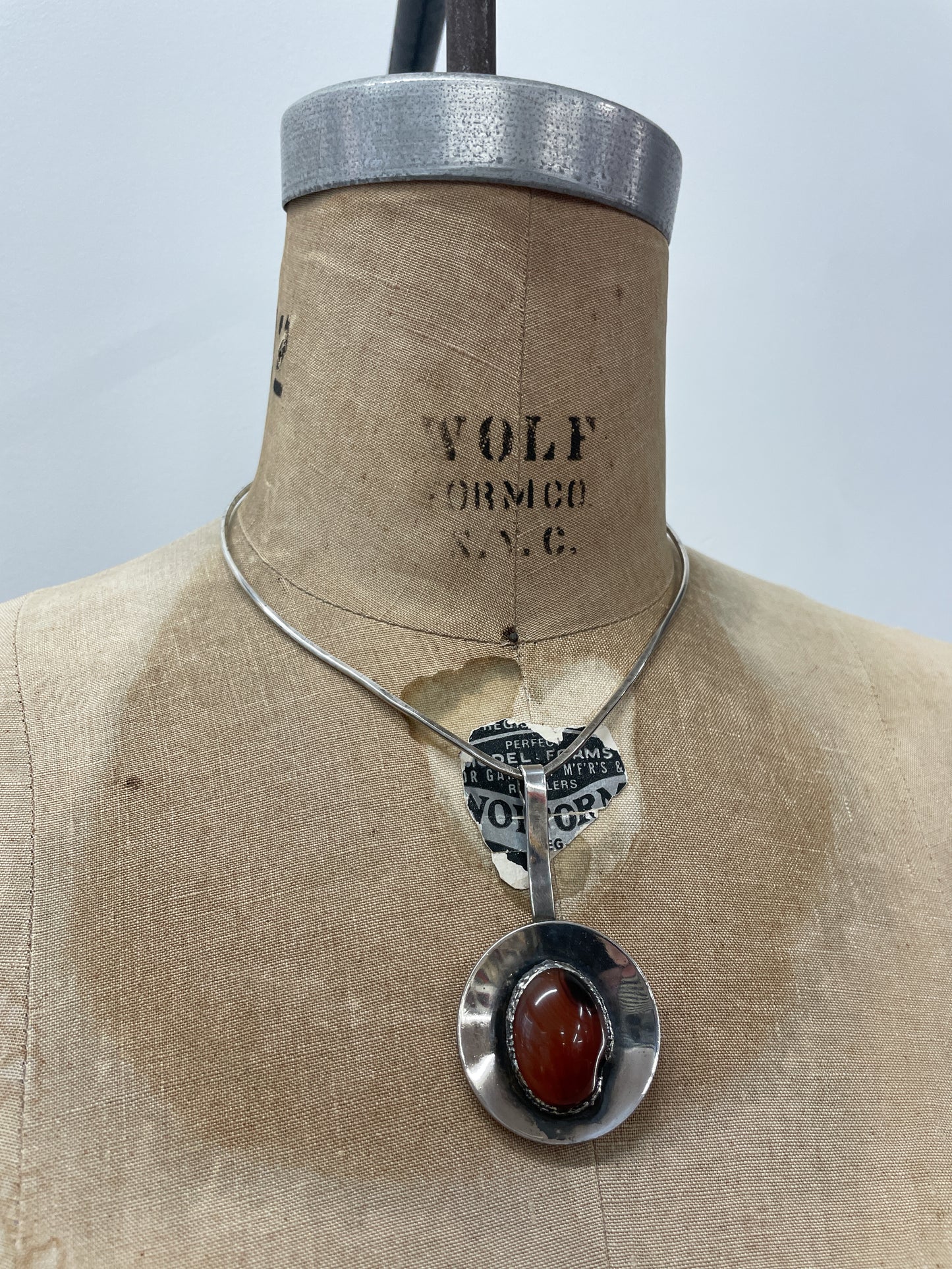 1960s Vintage Sterling with Carnelian Modernist Collar Necklace