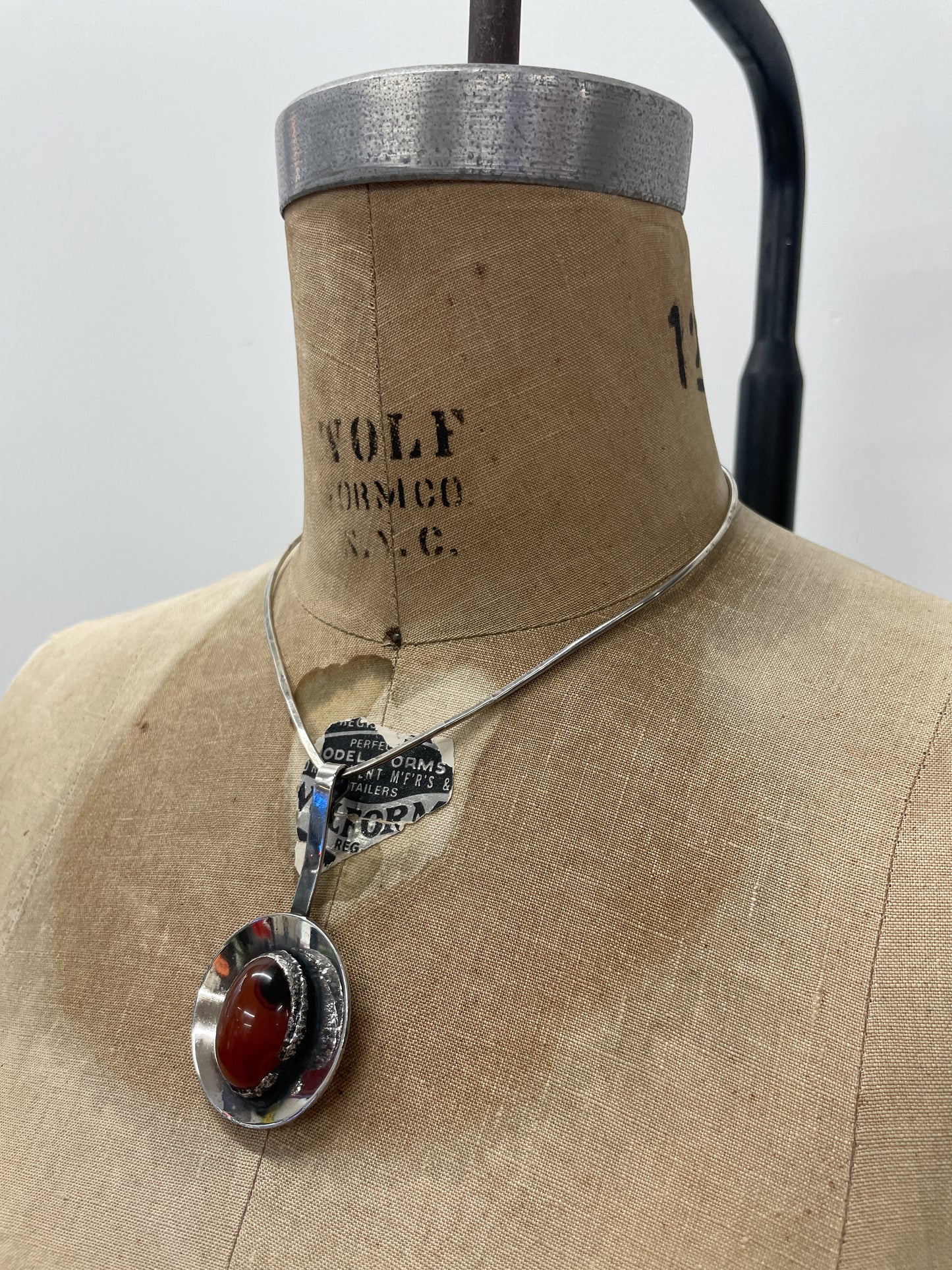 1960s Vintage Sterling with Carnelian Modernist Collar Necklace